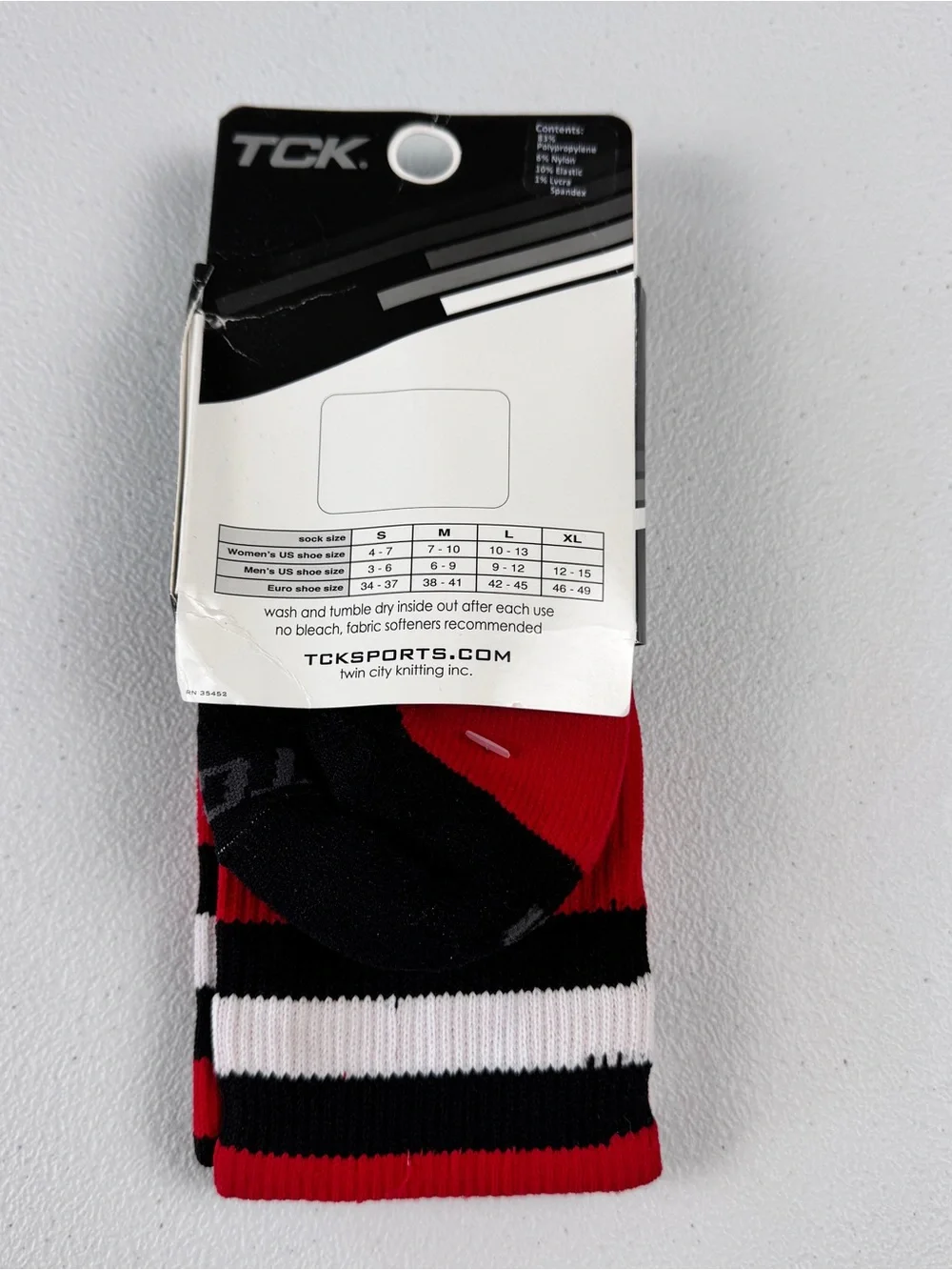 TCK Elite Knit-In Stirrup Baseball Softball 7” Socks M Medium Red Black White